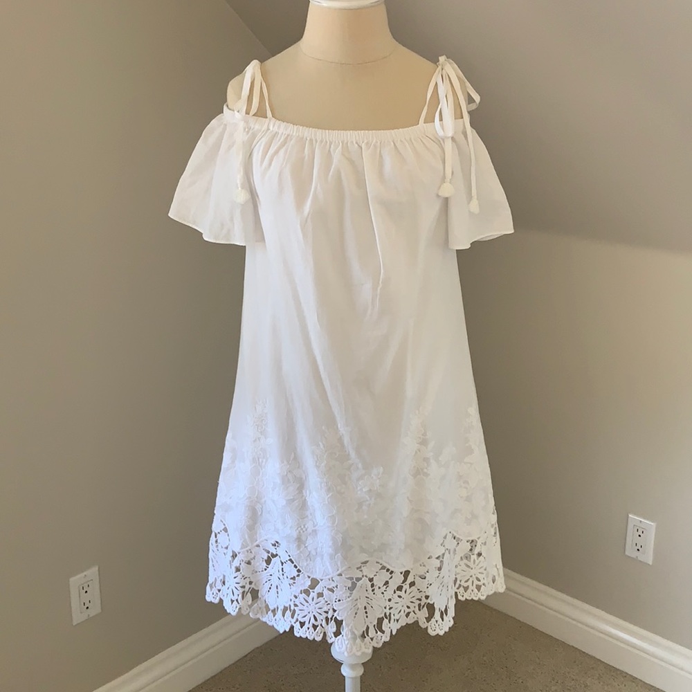Madewell white embroidered off shoulder dress